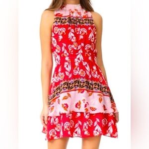 Parker Aurora Talavera Floral Silk Mini Dress Red Pink